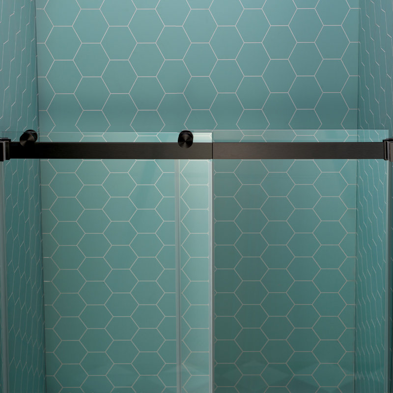 44-48" W x 80" H Double Sliding Semi- Frameless Shower Door with 5/16"(8mm) Clear Tempered Glass, Black