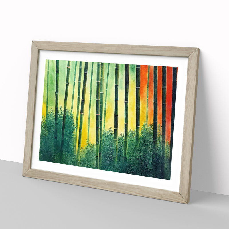 Bamboo Forest Watercolour Vol.4 1 Piece Single Picture Frame Wall Art, 46cm H x 64cm W x 2cm D, Oak
