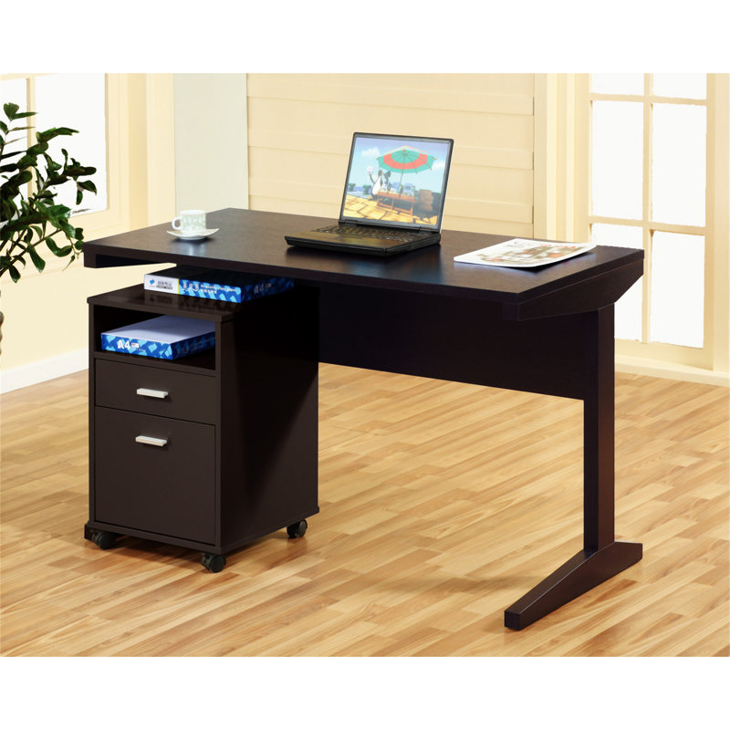 Bureau à domicile avec panneau de modestie et classeur détaché sur roulettes verrouillables avec deux tiroirs avec tiroir et classeur