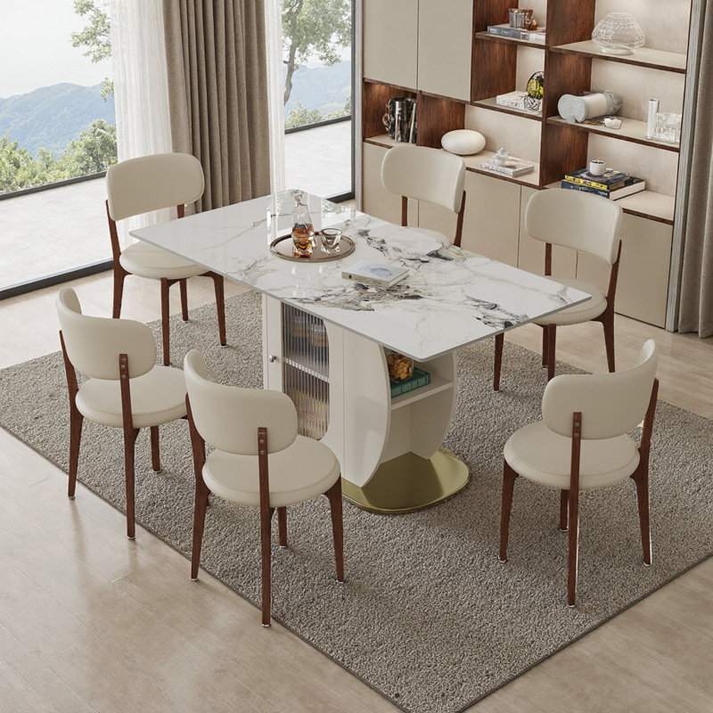 Ensemble de table de salle à manger moderne 63 pièces avec rangement 63 po - Comprend 6 chaises en polyuréthane