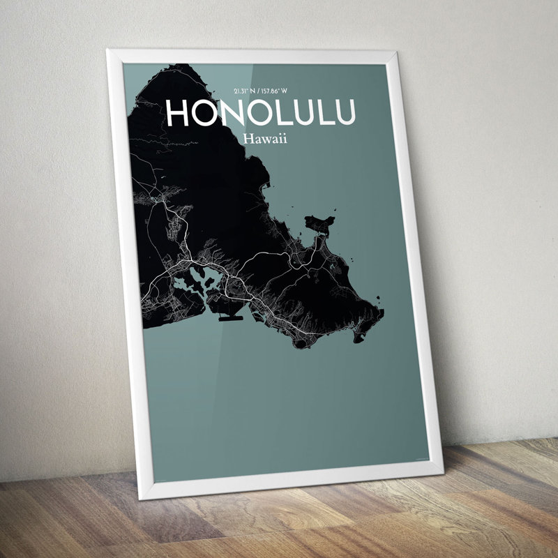 Honolulu City Map - No Frame Print, 70cm H x 50cm W x 0.13cm D
