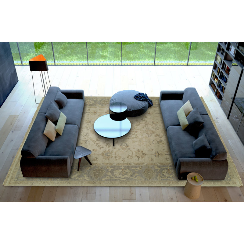 Wool Oriental Area Rug in Ivory/Blue, Rectangle 3' x 5'