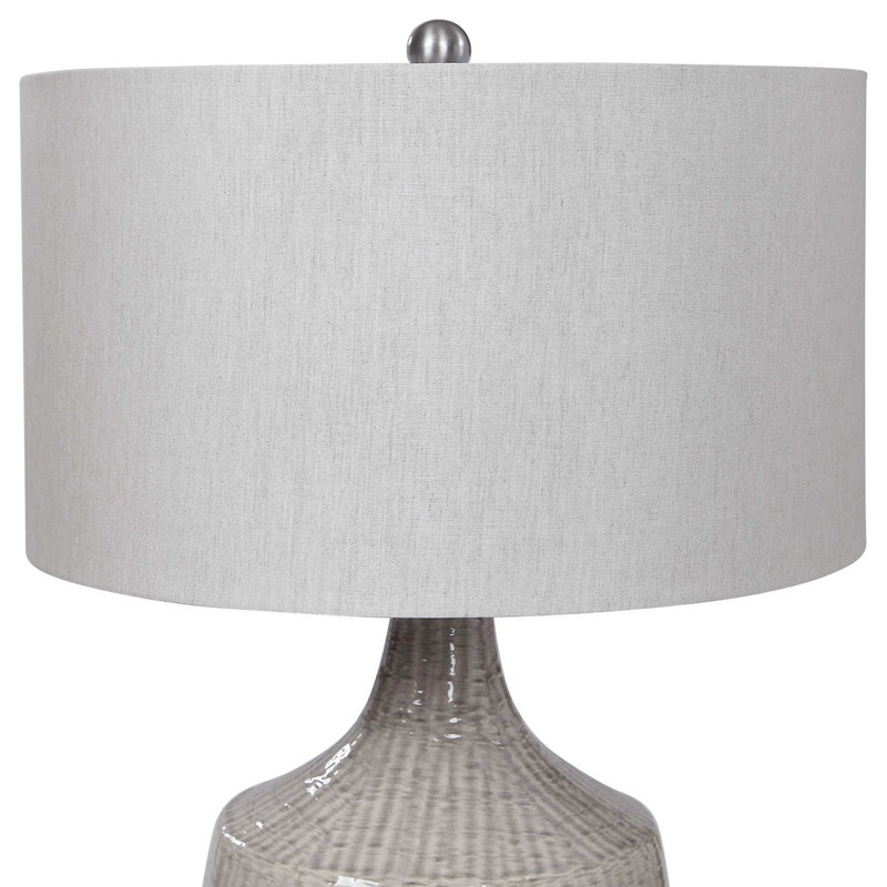 Light Gray Ceramic Table Lamp with Drum Shade