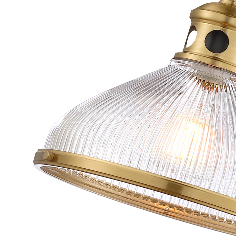 Luminaire suspendu en forme de dôme 1 lumière 15,5 "avec abat-jour en verre nervuré, H 55,25 po x l 15,5 po x P 15,5 po