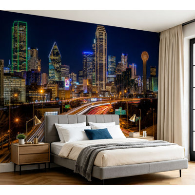 Wall Mural Peel and Stick Wallpaper pittsburgh skyline night pennsylvania view building road night Self-Adhesive Removable Contact Paper Wall Decor for Living Room Bedroom 100"H x 144"W