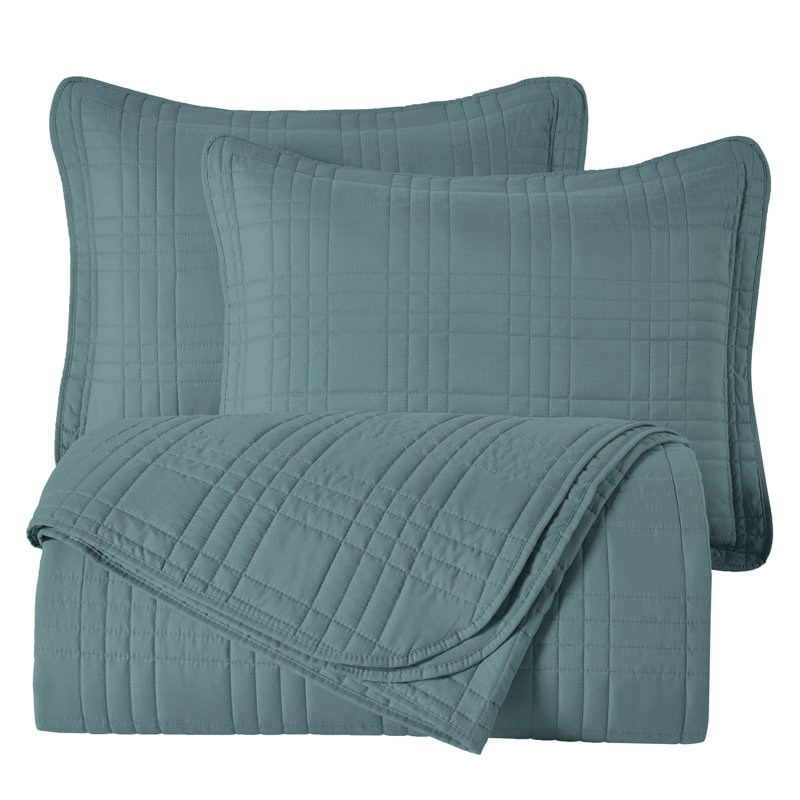 Lightweight Microfiber Reversible 3 Piece Coverlet / Bedspread Set, King Bedspread + 2 King Shams, Blue