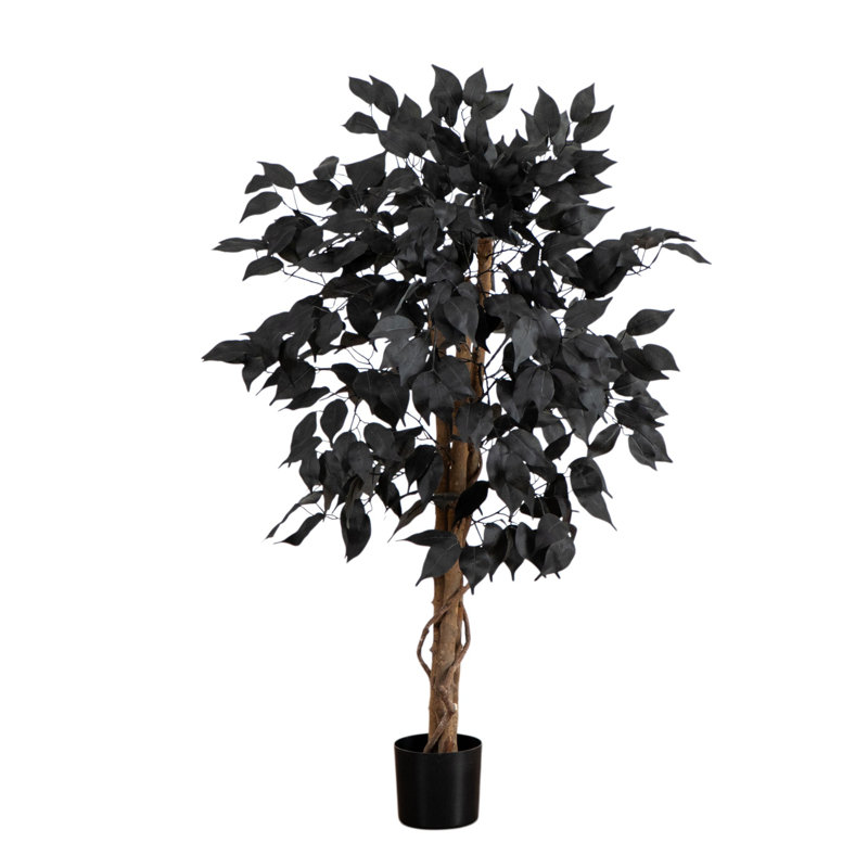 Ficus artificiel noir d'Halloween avec tronc naturel, H 36 po x l 24 po x P 24 po