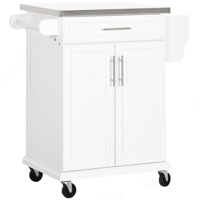 Kitchen Island On Wheels, Rolling Kitchen Cart With Stainless Steel Countertop, Drawer, Towel Rack And Spice Rack, Utility Storage Trolley
