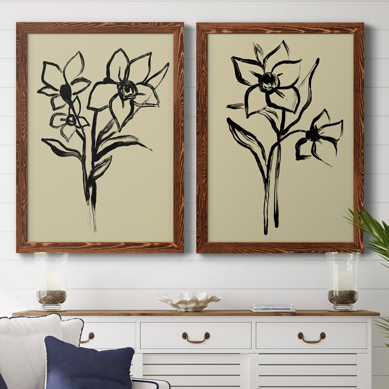 Encre florale I, toile encadrée de qualité supérieure - prête à être suspendue, Toile encadrée érable