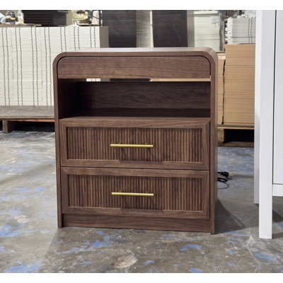 End Table Side Table with 2-Drawers and Charging Station