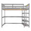Full Size Loft Bed with Desk and Storage Shelves, Grey Solid Wood High Sleeper with Integrated Workstation