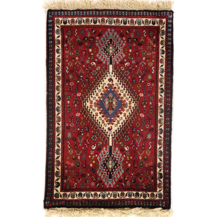 2x3' Wool Hand Knotted Rug, Red/Navy/Gold w Pad