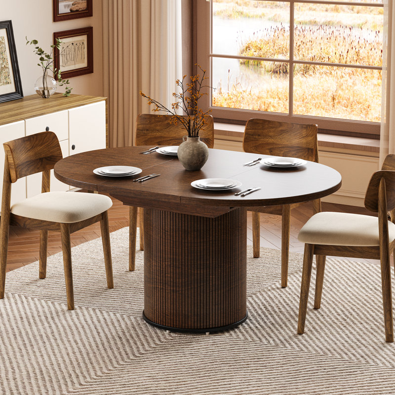 Table de salle à manger extensible ronde 43,3 "à 59" avec rangement caché, sièges pour 4 à 6, table de salle à manger pour la salle à manger