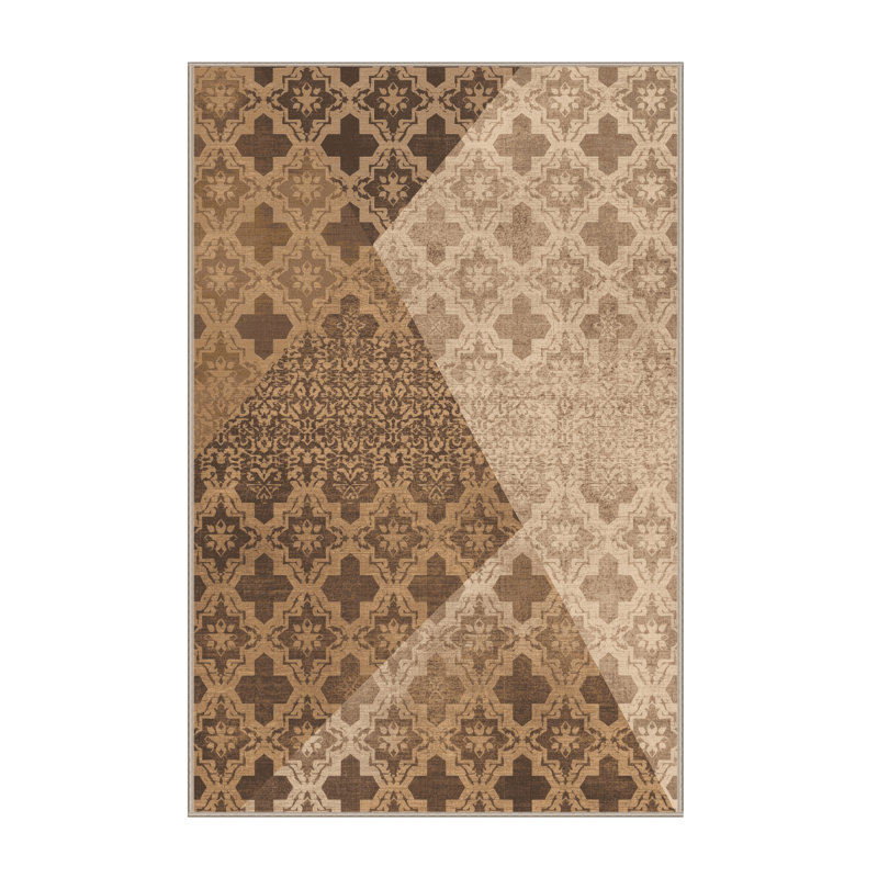 Machine Washable Penola Global Inspired Moroccan Rug in Brown – Beige Binding, 2 x 5