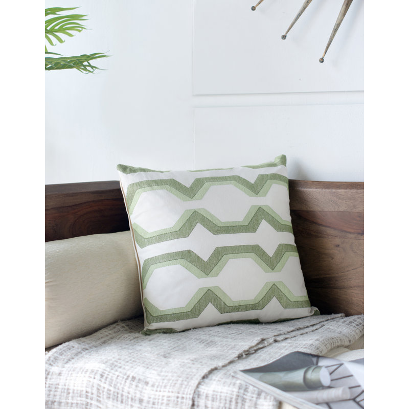 Geometric Cotton Blend Throw Pillow, Green