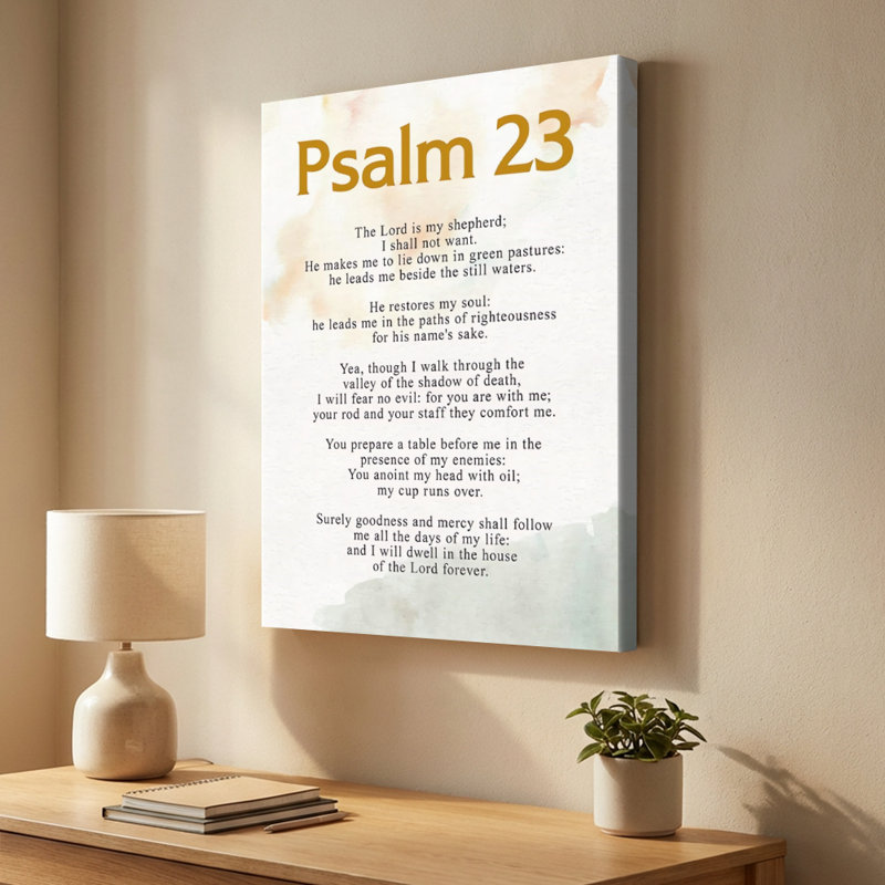 Psalm 23 Scripture Text Watercolor Art on Textured Background on Wrapped Canvas - 36" H x 24" W