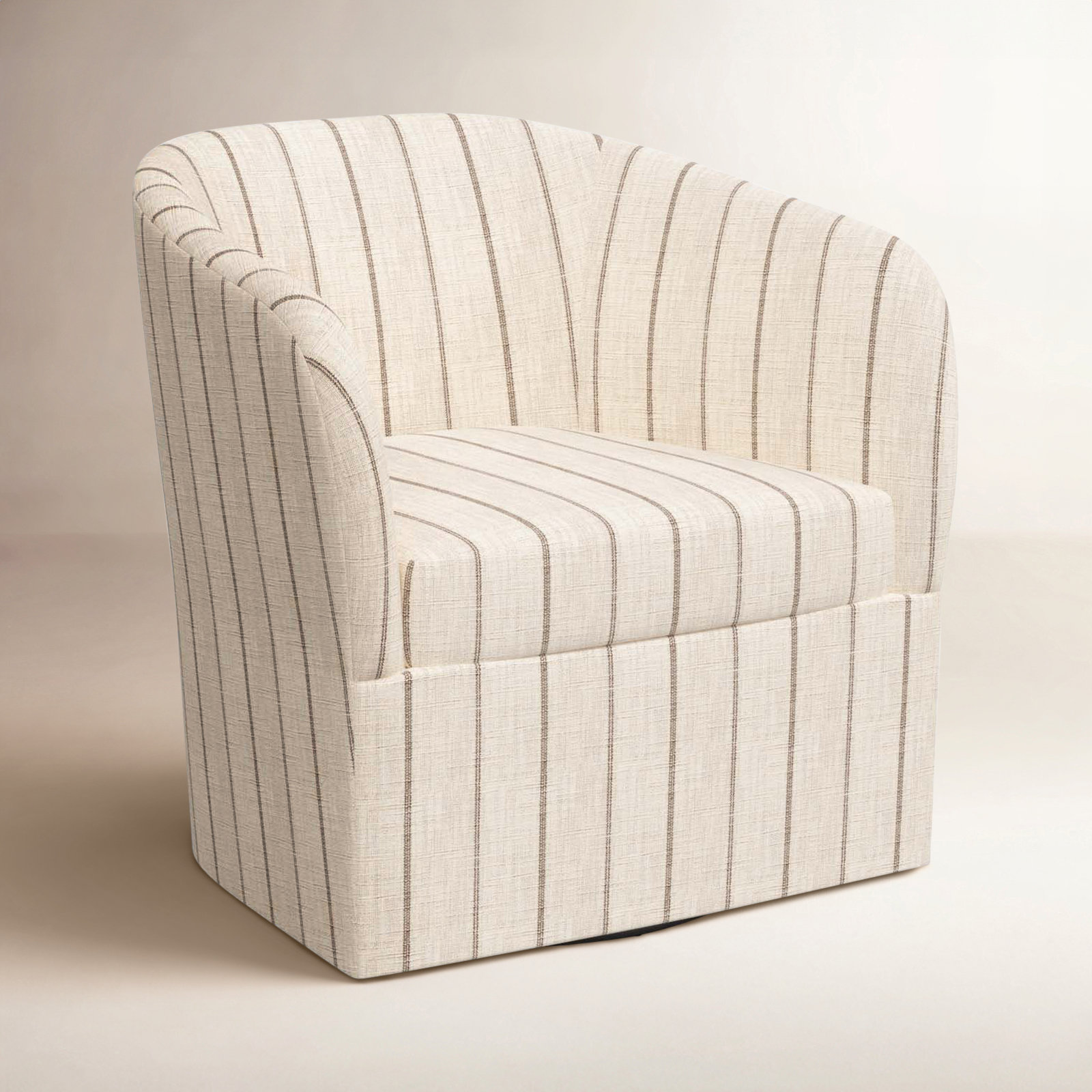 Lesia Upholstered Swivel Barrel Chair, Fritz Charcoal Stripe