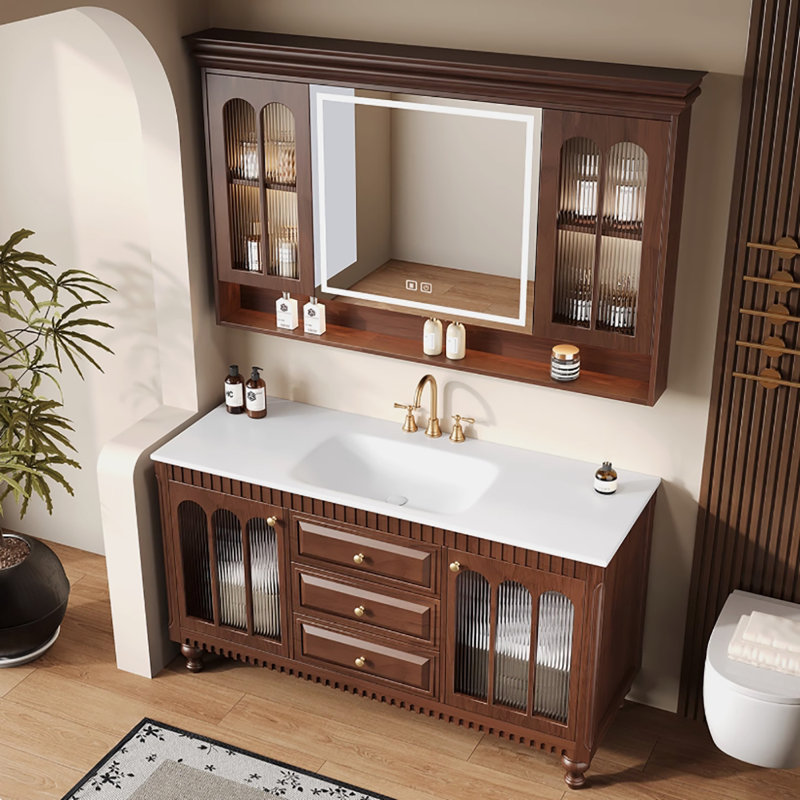 Ensemble de meuble-lavabo autoportant en bois massif 47,24 po avec miroir, 47"