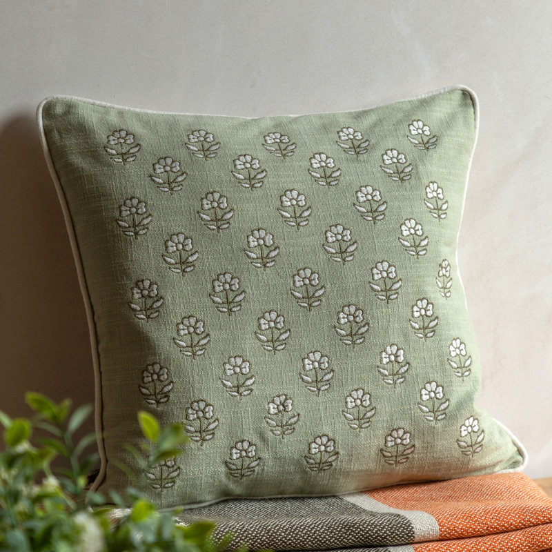 Square Throw Cushion, Green Floral, Poly Fibre