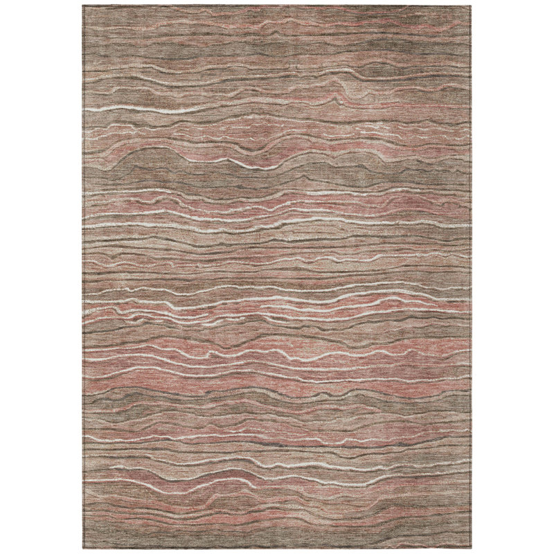 Tapis d'extérieur lavable abstrait brun et cuivre 5 pi x 8 pi