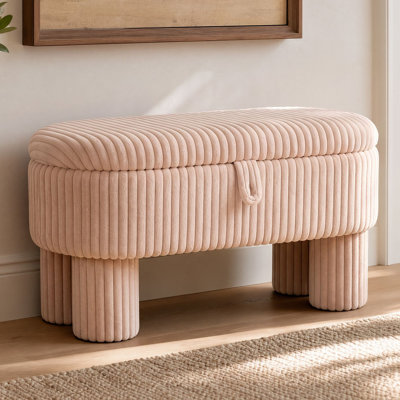 Banc coffre ottoman moderne en velours côtelé, multifonctionnel pour salon, chambre et entrée, rose