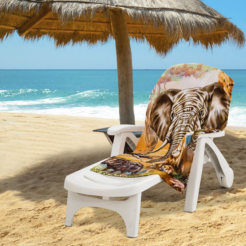 Serviette de plage éléphant lion et animaux safari, 30 po x 60 po