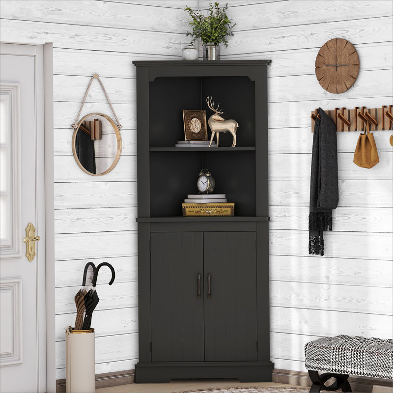 Tall Corner Cabinet with Doors for living room, bathroom,Dining Room or Kitchen, Beige