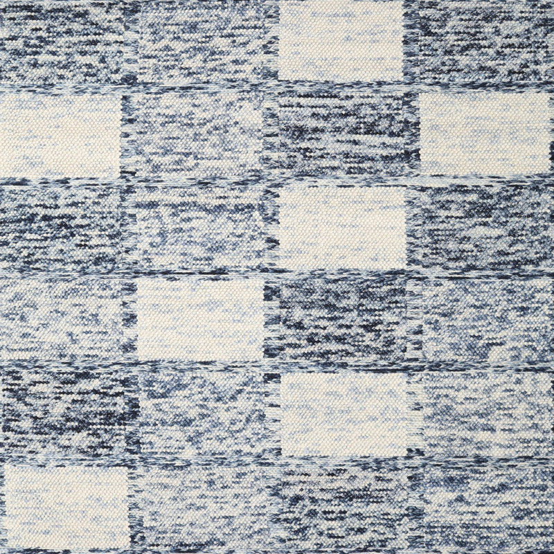Tapis contemporain beige / bleu, Carré 6 pi