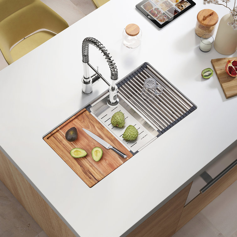 32 Inch Workstation Stainless Steel Single Bowl Undermount Kitchen Sink with Faucet and Accessories