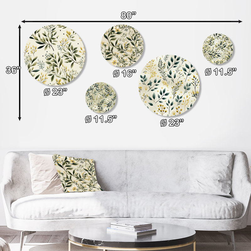 Zen Foliage Green Metal Wall Art Set of 5 Panels