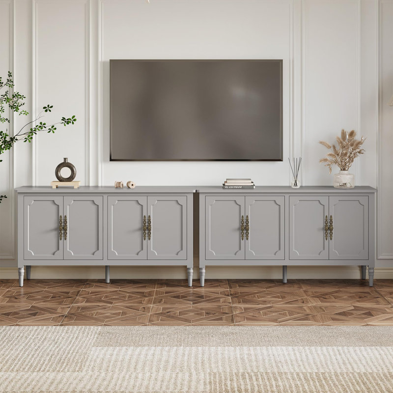 Collynns 58" W Sideboard Cabinet With Adjustable Shelves And 4 Doors Set Of 2, Gray