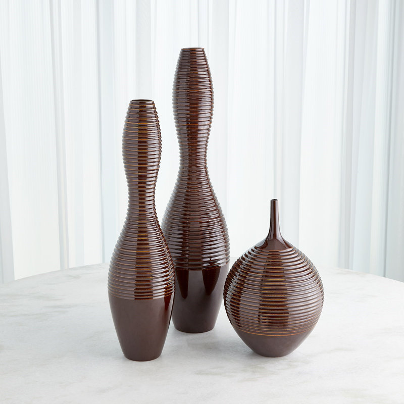 Ribbed Handmade Ceramic Floor Vase, 28.25" H x 7.25" W x 7.25" D