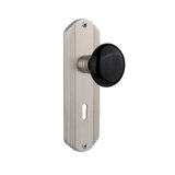 Black Porcelain Interior Mortise Door Knob with Deco Long Plate