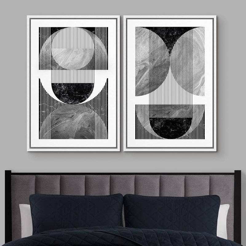 Style Mid-Century géométrique, marbre gris, cercle, collage, abstrait, illustrations de formes, paysage chic moderne, néon
