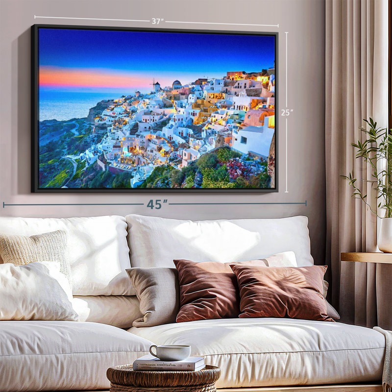 Impression romantique sur toile romantique Santorini Sunset, H 25 po x l 37 po