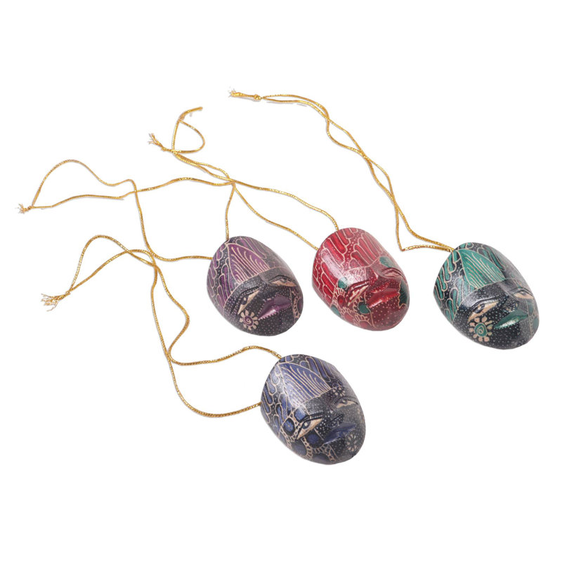 Ensemble d’ornement figurine suspendu en bois batik 4 pièces parang itinérants