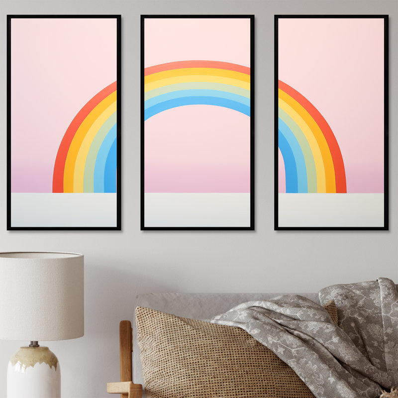 Minimalisme, arc-en-ciel, impression d'art mural, Cadre flottant noir, H 32 po x l 48 po x P 1 po