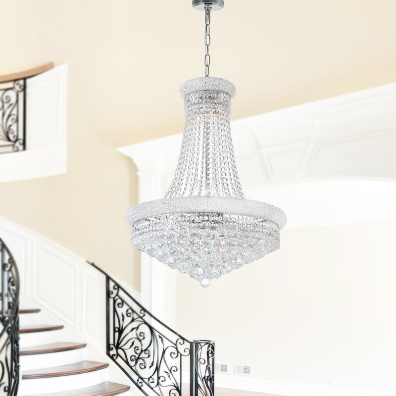 Lustre en cristal 24 po pour salle à manger Foyers Great Hall, 17 lumières avec base E12, Chrome chrome