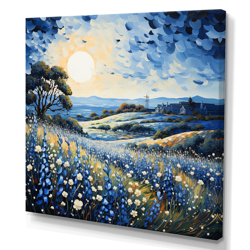 Blue Bonnets Field Pointillism I, H 16 po x l 16 po x P 1 po, Toile tendue