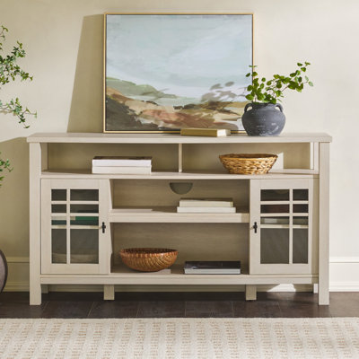 Transitional 58" 2-Door Sideboard With Windowpane Design, Ivory Oak