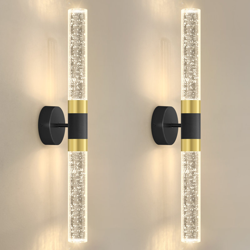 Black With Gold Crystal Wallchiere Led Warm Light Wall Sconces (Set Of 2)