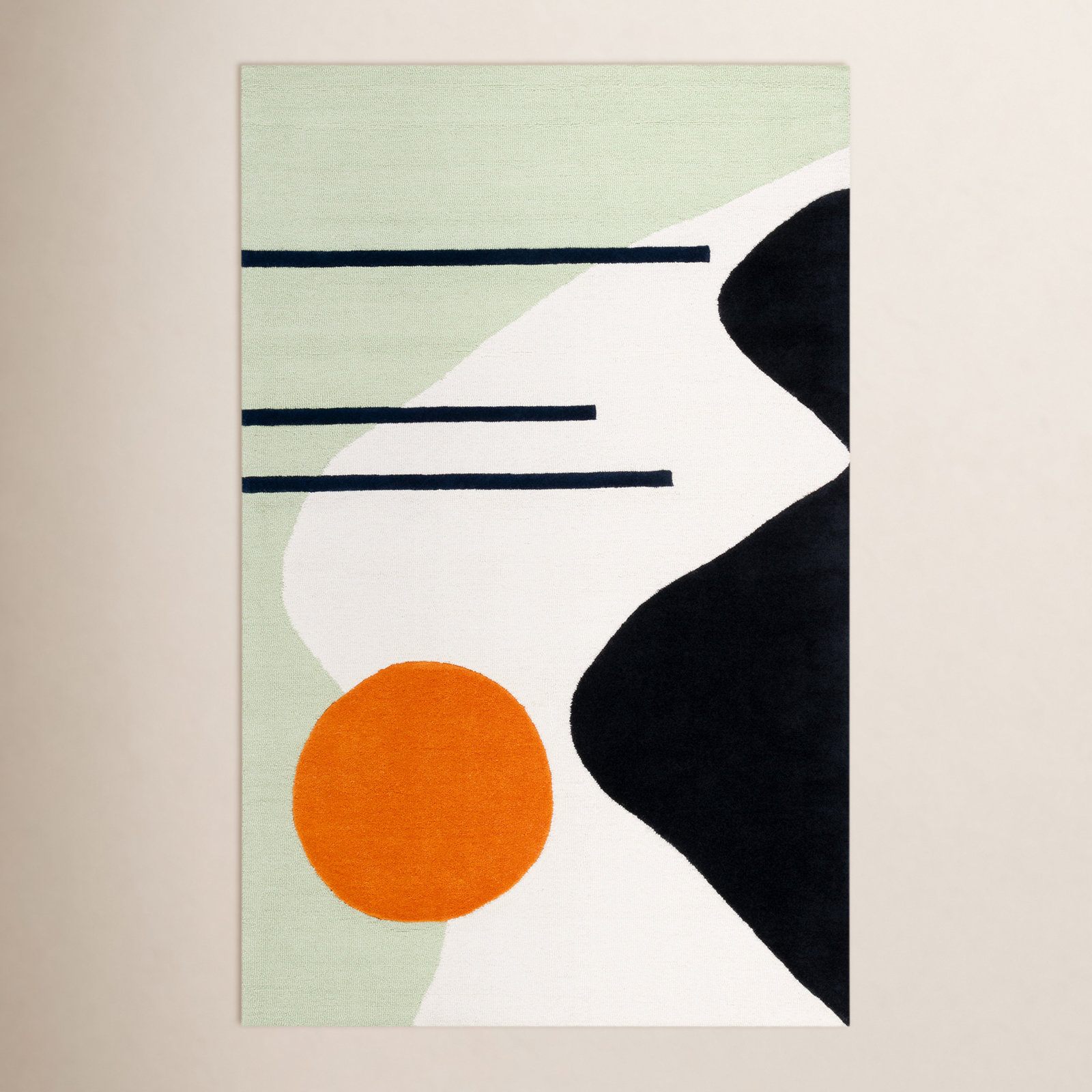 Felipe Green Black Hand-Tufted Wool Abstract Rug, Rectangle 9' x 12'