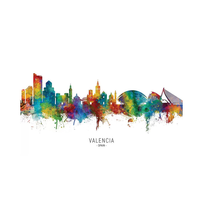 «Valencia Valencia Skyline» par Michael Tompsett - peinture sur toile tendue, H 40 po x l 60 po x 1,5 po