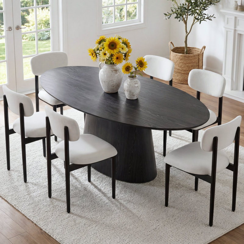 Chynthia 72" Oval Solid Wood Dining Set With Specially Designed Pedestal Base , Black