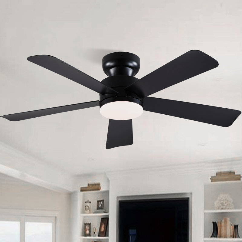 41"/46" 5-Blade Flush Mount Ceiling Fans With Lights And Remote/App, 41" Wide, Black