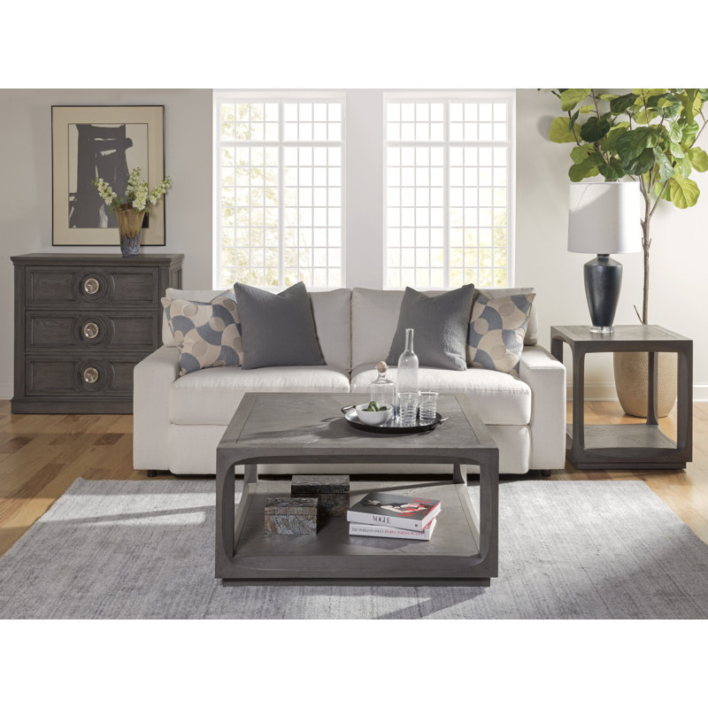 Elliptical Elegance Medium Gray Square Wood End Table