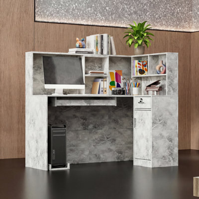 Bureau en coin de 55,9 po en L avec armoire verrouillable, plateau à clavier et gestion des câbles