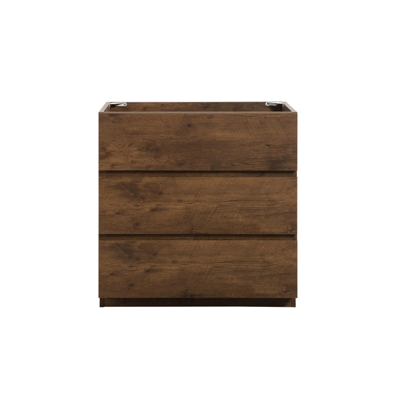 Alice-30F-105, armoire de plancher SANS lavabo, couleur noyer, avec trois tiroirs, pré-assemblé, Walnut
