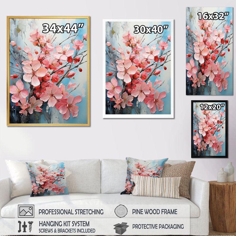 «Alcinous Pink Apple Blossom Collage III», reproduction sur toile, Toile encadrée noire simple, H 20 po x l 12 po x P 1 po