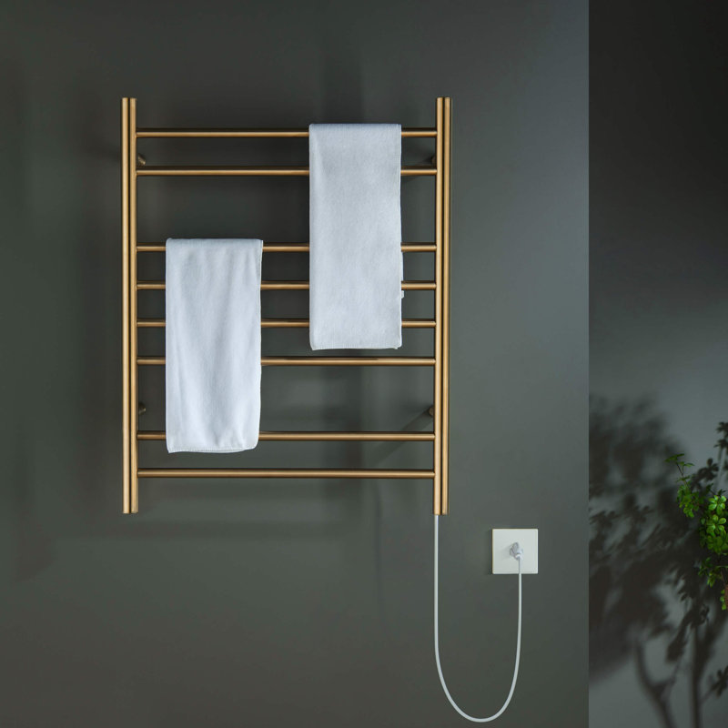 24"W x 30-1/4"H ETL Certified Hardwired/Plug-in Wall Mounted Stainless Steel Towel Warmer, Brushed Brass